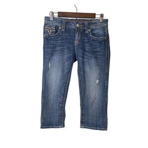 Rock Revival Angela Blue Denim Distressed Capri Jeans Women's Size 28